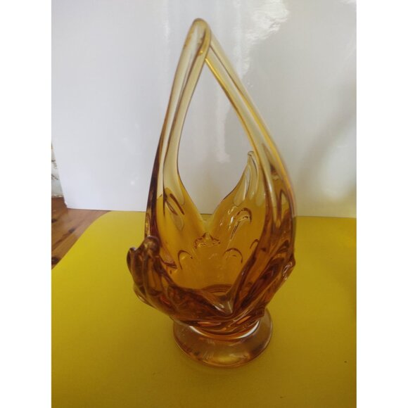 Vintage Chalet Canada Art Glass Vases Amber/Orange set of 2 1960's 11" - Picture 11 of 16